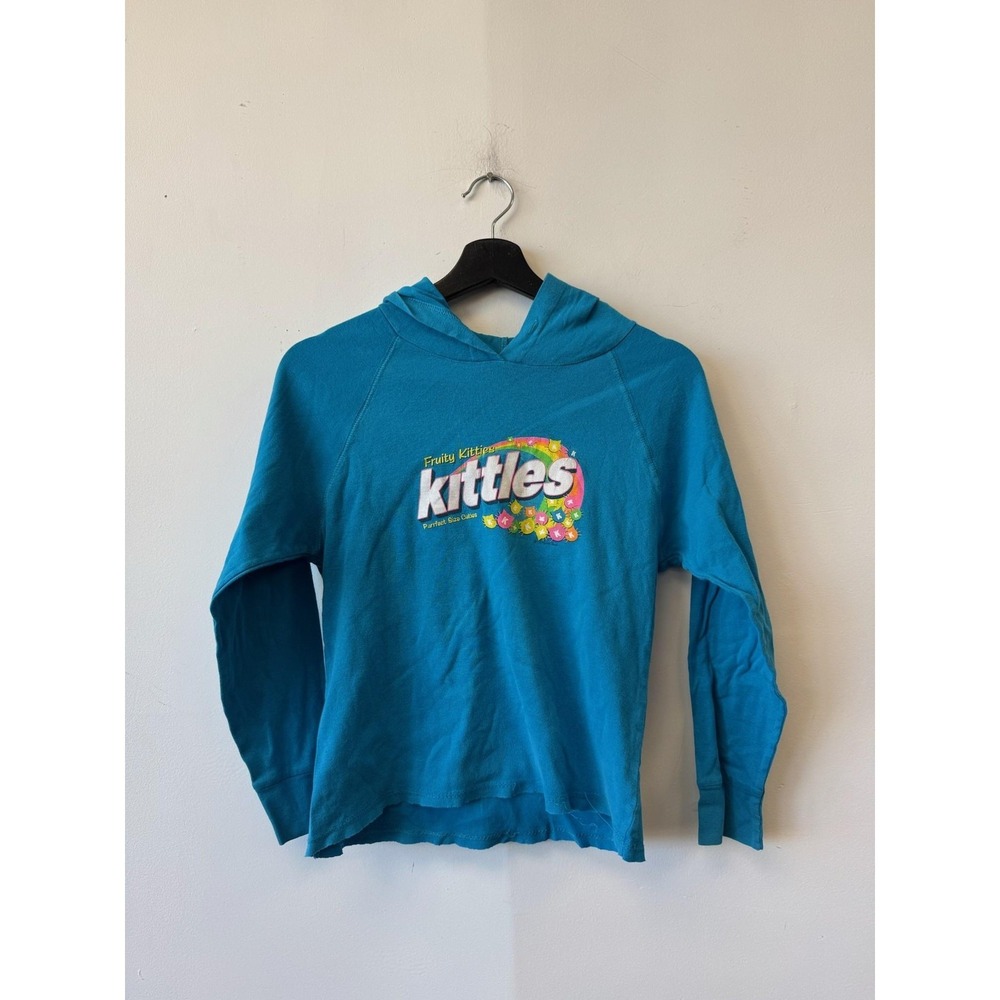 Vintage Sportswear Hoodie Womens Small‎ Blue Fruity Kittles Cat Graphic Y2K